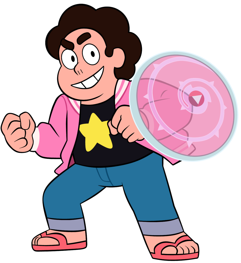 Steven Universe looking sassy, holding his shield